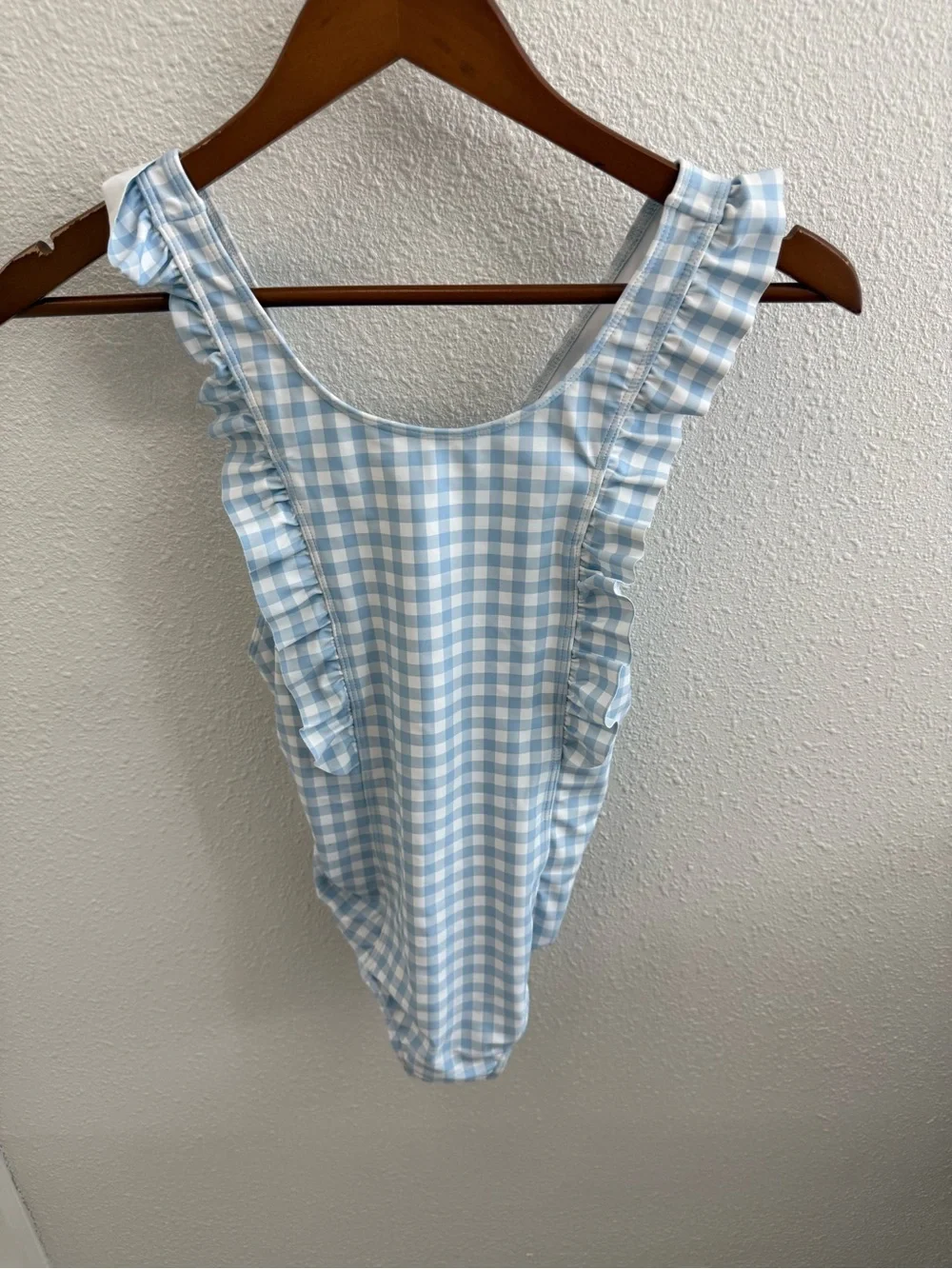 Minnow Oasis Blue Gingham Ruffle One Piece Swimsuit Size 13/14 NWT
